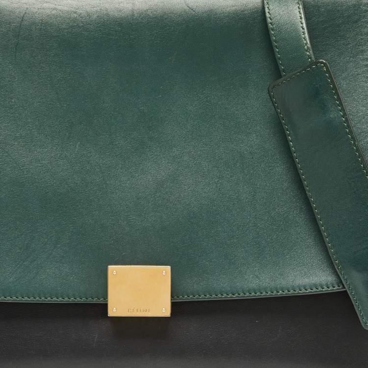 Pre Owned Celine Green/Black Leather Medium Trapeze Bag