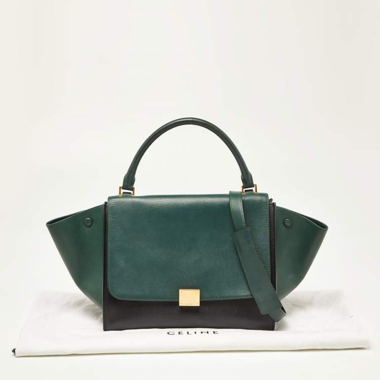 Pre Owned Celine Green/Black Leather Medium Trapeze Bag