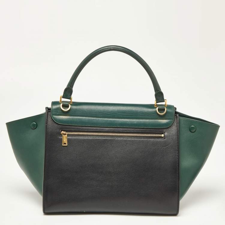 Pre Owned Celine Green/Black Leather Medium Trapeze Bag