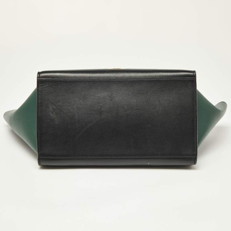 Pre Owned Celine Green/Black Leather Medium Trapeze Bag