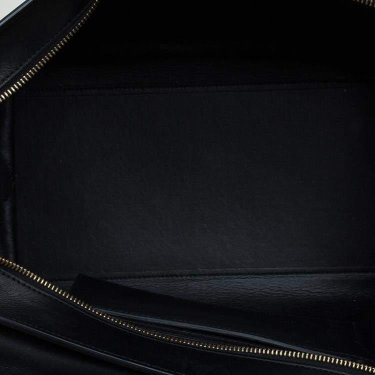 Pre Owned Celine Black/Beige Leather and Canvas Medium Trapeze Top Handle Bag