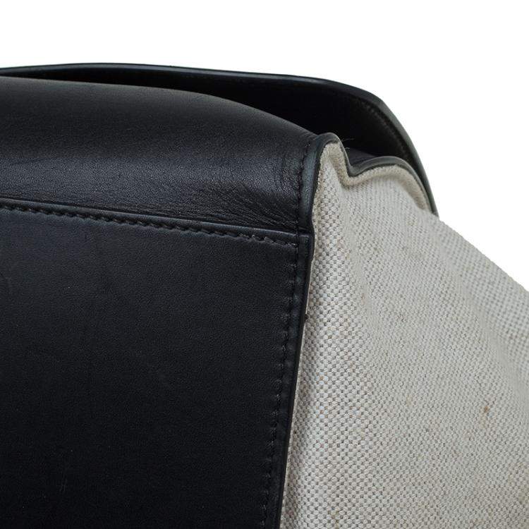 Pre Owned Celine Black/Beige Leather and Canvas Medium Trapeze Top Handle Bag