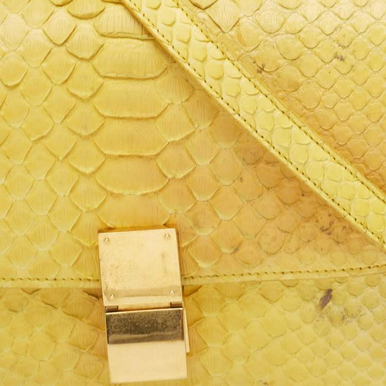 Pre Owned Celine Yellow Python Medium Classic Box Bag