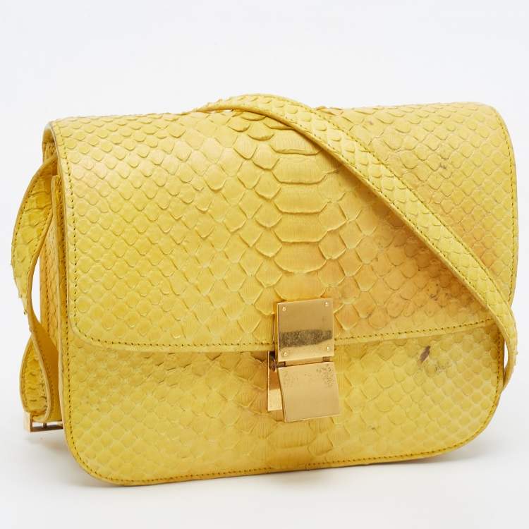Pre Owned Celine Yellow Python Medium Classic Box Bag