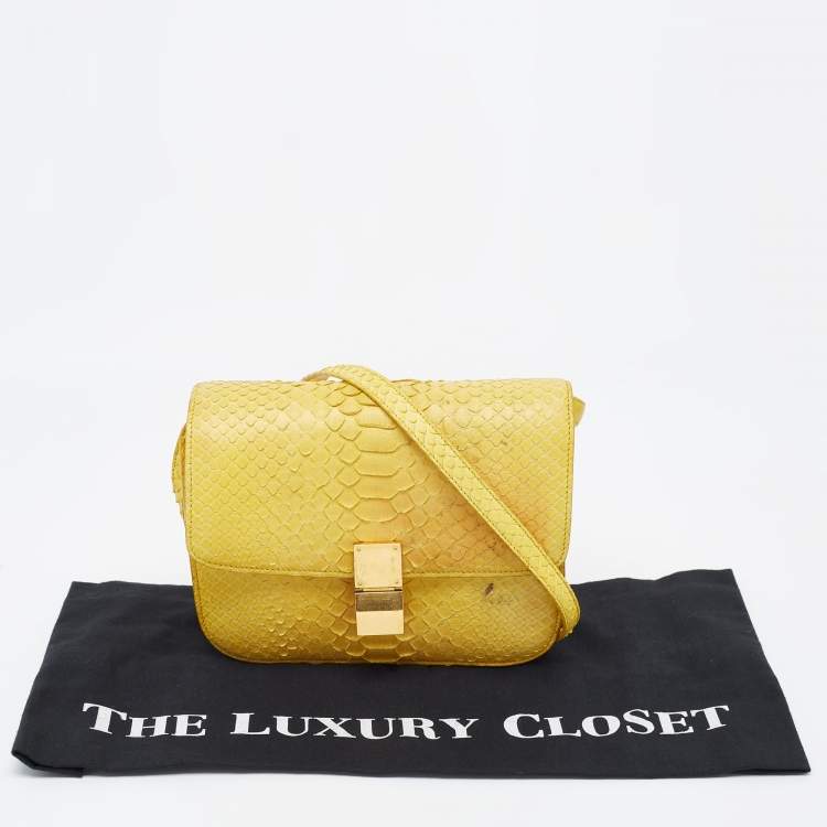 Pre Owned Celine Yellow Python Medium Classic Box Bag