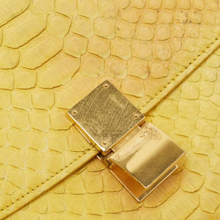 Pre Owned Celine Yellow Python Medium Classic Box Bag