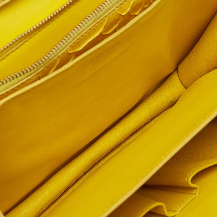 Pre Owned Celine Yellow Python Medium Classic Box Bag