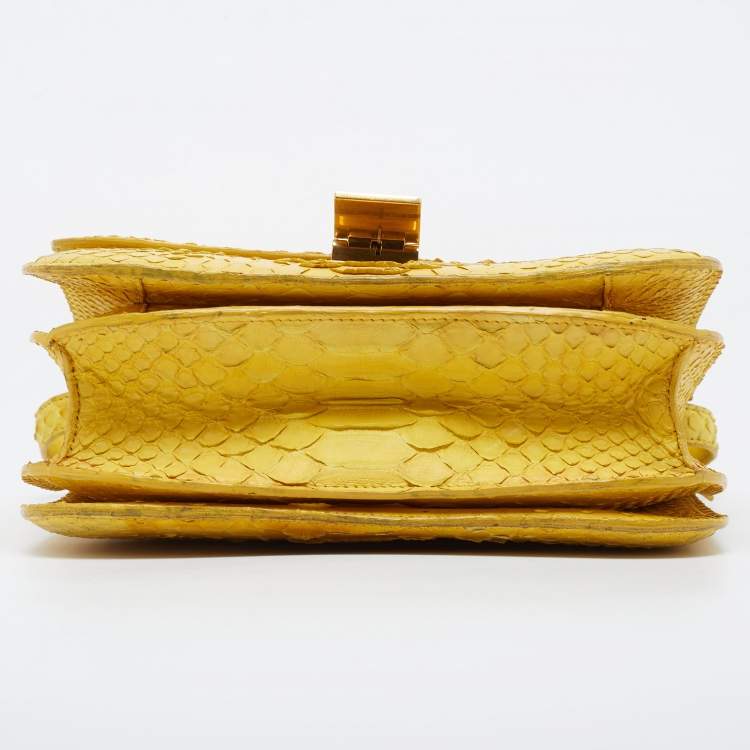 Pre Owned Celine Yellow Python Medium Classic Box Bag