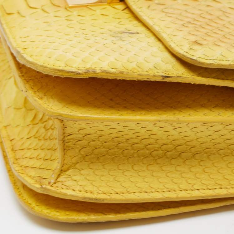 Pre Owned Celine Yellow Python Medium Classic Box Bag