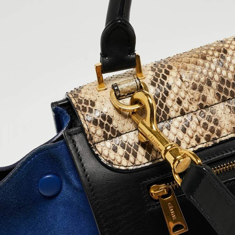 Pre Owned Celine Multicolor Snakeskin And Suede Small Trapeze Bag