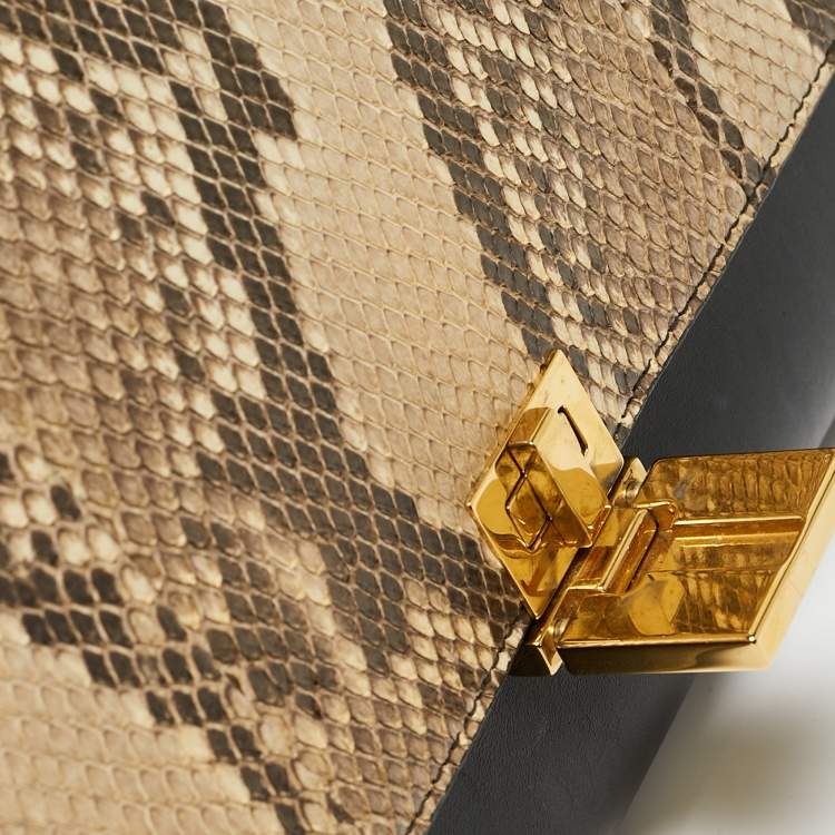 Pre Owned Celine Multicolor Snakeskin And Suede Small Trapeze Bag