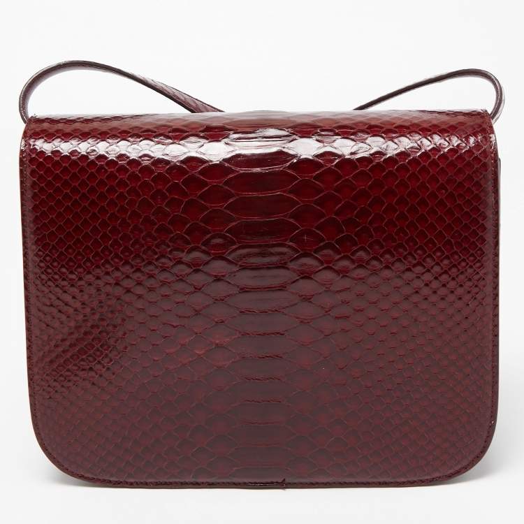 Pre Owned Celine Red/Black Python Medium Classic Box Shoulder Bag