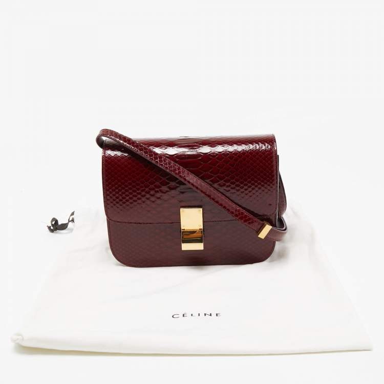 Pre Owned Celine Red/Black Python Medium Classic Box Shoulder Bag