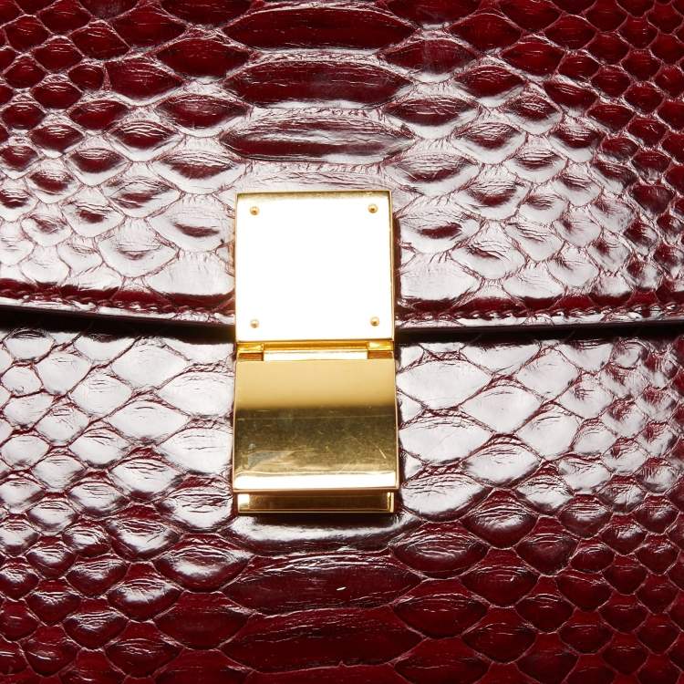 Pre Owned Celine Red/Black Python Medium Classic Box Shoulder Bag