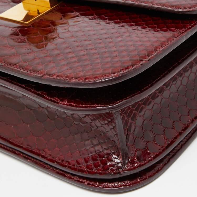 Pre Owned Celine Red/Black Python Medium Classic Box Shoulder Bag
