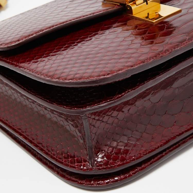 Pre Owned Celine Red/Black Python Medium Classic Box Shoulder Bag
