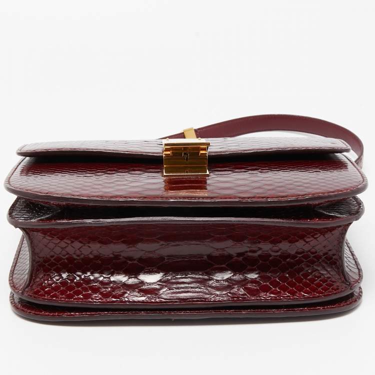 Pre Owned Celine Red/Black Python Medium Classic Box Shoulder Bag