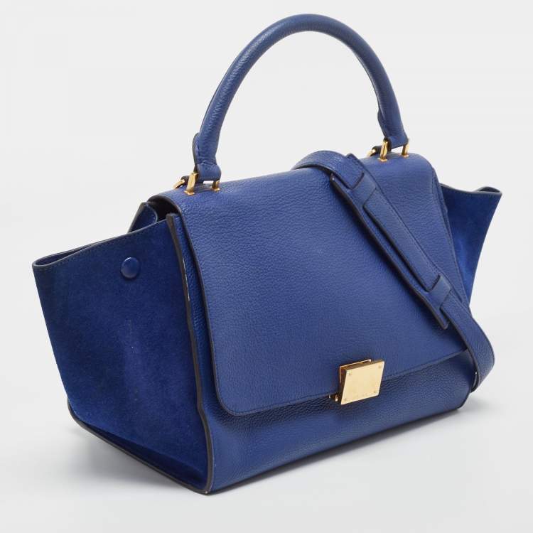 Pre Owned Celine Blue Leather and Suede Small Trapeze Top Handle Bag
