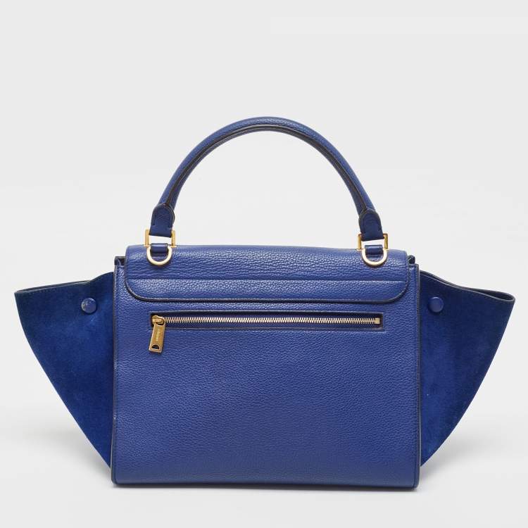 Pre Owned Celine Blue Leather and Suede Small Trapeze Top Handle Bag