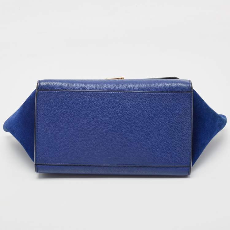Pre Owned Celine Blue Leather and Suede Small Trapeze Top Handle Bag