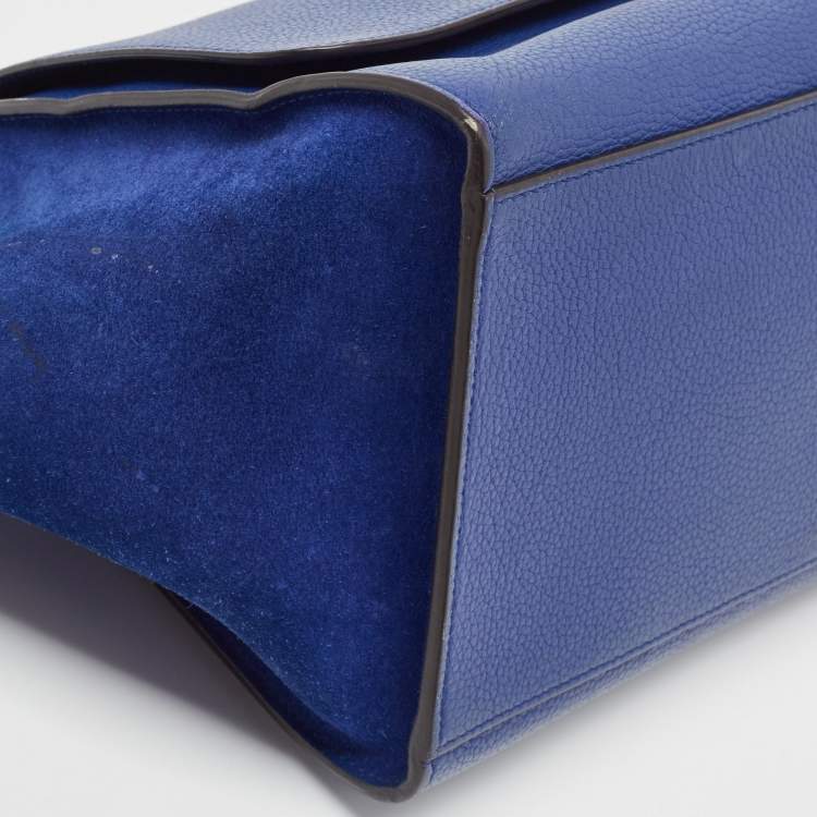 Pre Owned Celine Blue Leather and Suede Small Trapeze Top Handle Bag
