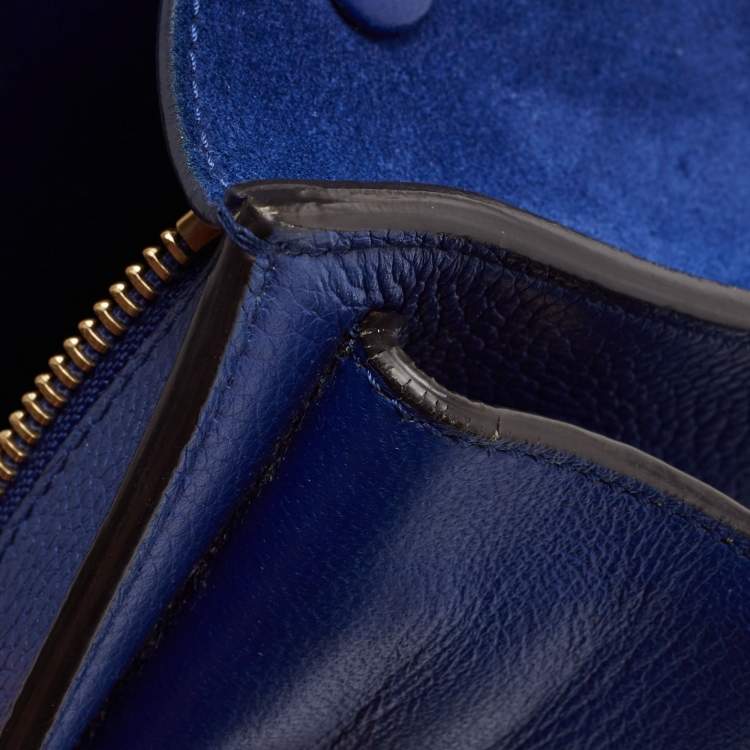 Pre Owned Celine Blue Leather and Suede Small Trapeze Top Handle Bag