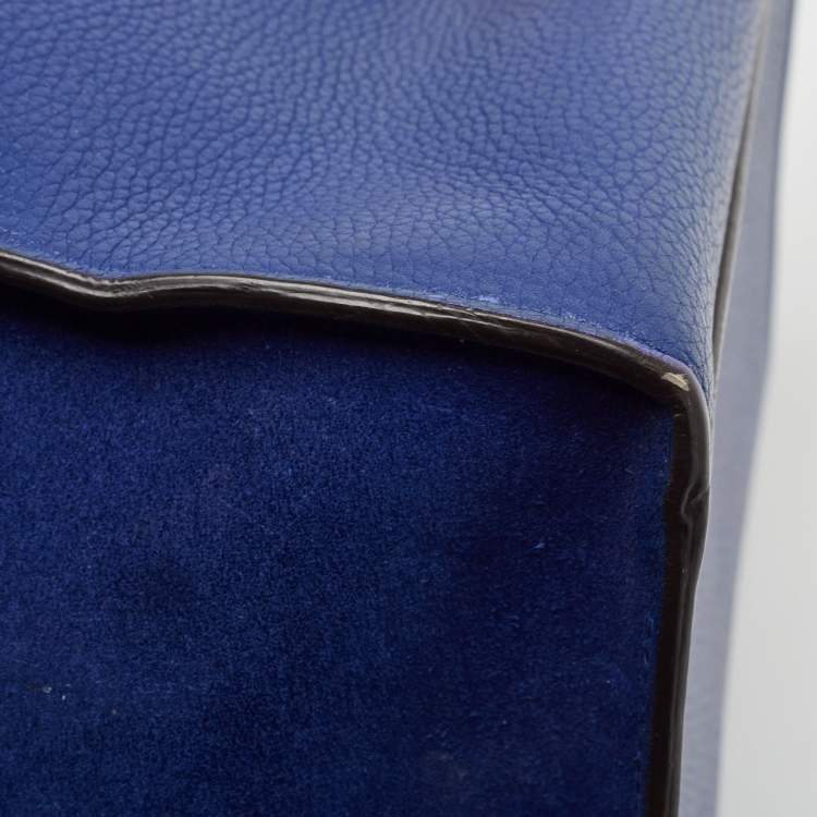Pre Owned Celine Blue Leather and Suede Small Trapeze Top Handle Bag