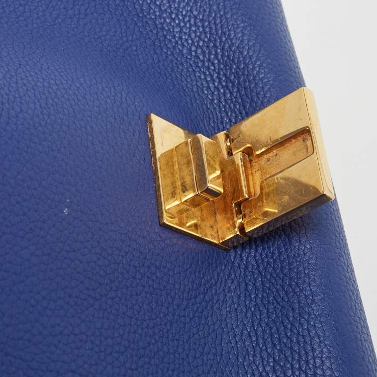 Pre Owned Celine Blue Leather and Suede Small Trapeze Top Handle Bag