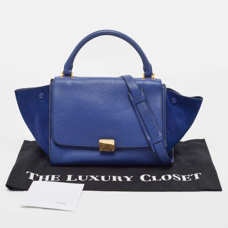 Pre Owned Celine Blue Leather and Suede Small Trapeze Top Handle Bag