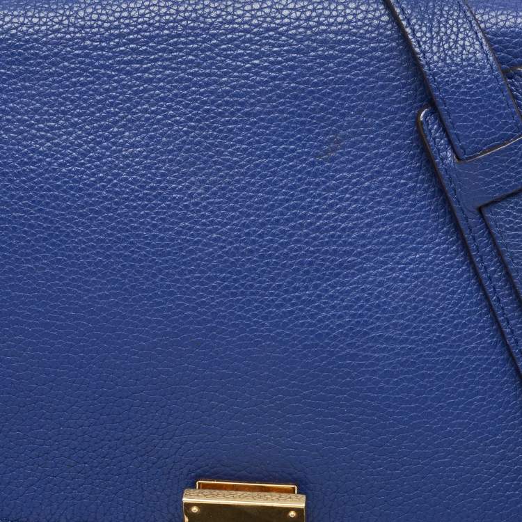 Pre Owned Celine Blue Leather and Suede Small Trapeze Top Handle Bag