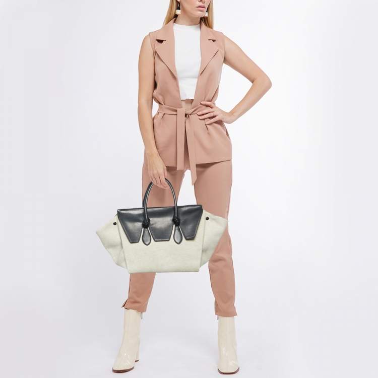 Pre Owned Celine Black/Cream Canvas and Leather Small Tie Tote