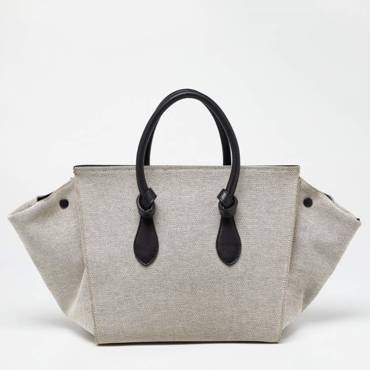 Pre Owned Celine Black/Cream Canvas and Leather Small Tie Tote