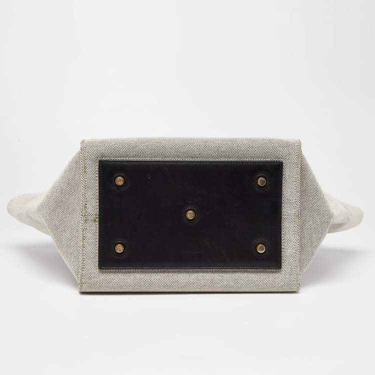 Pre Owned Celine Black/Cream Canvas and Leather Small Tie Tote