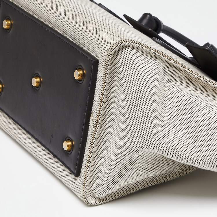 Pre Owned Celine Black/Cream Canvas and Leather Small Tie Tote
