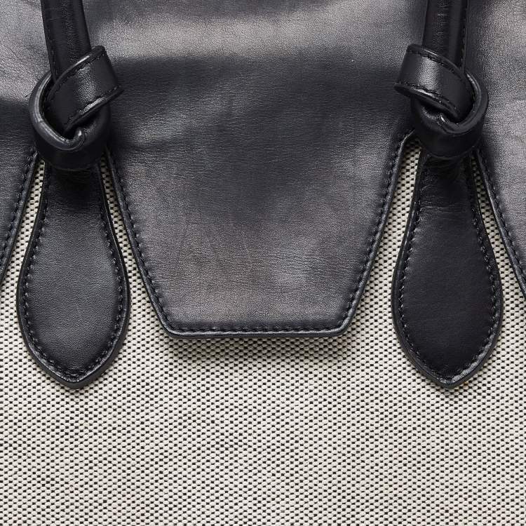 Pre Owned Celine Black/Cream Canvas and Leather Small Tie Tote