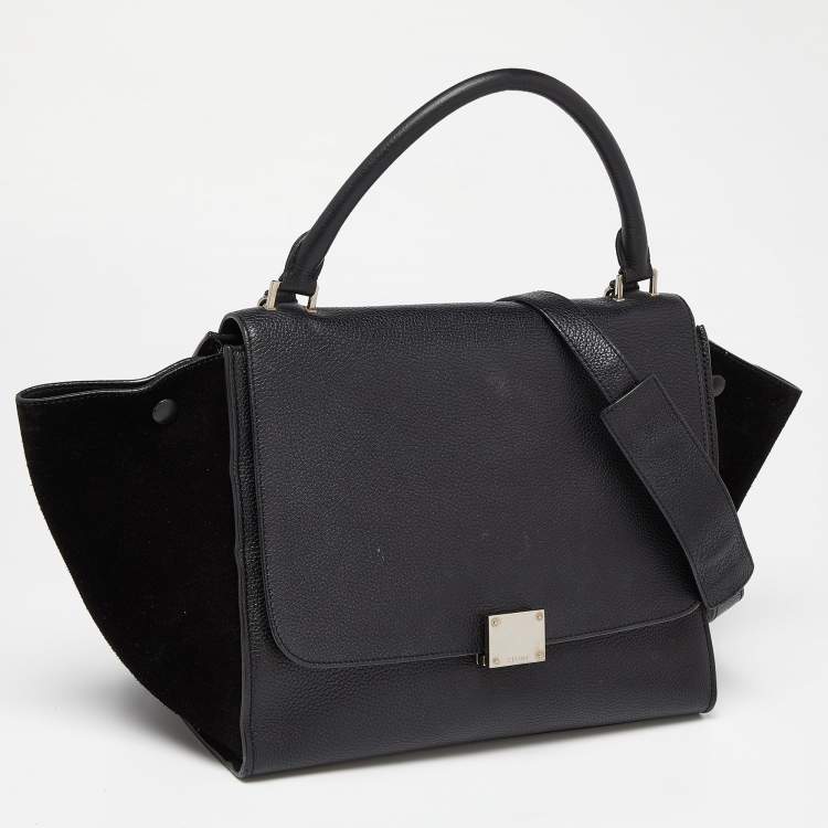 Pre Owned Celine Black Leather and Suede Medium Trapeze Bag