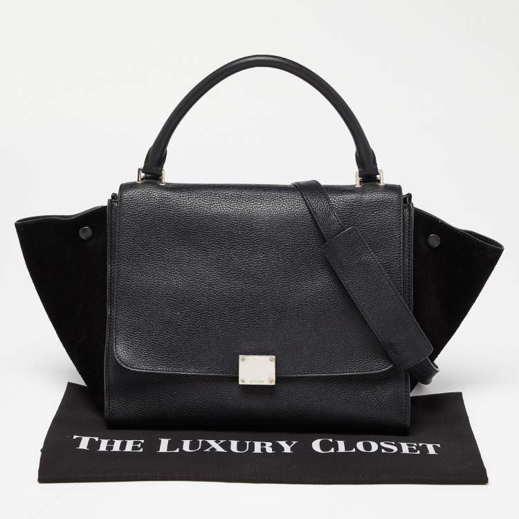 Pre Owned Celine Black Leather and Suede Medium Trapeze Bag
