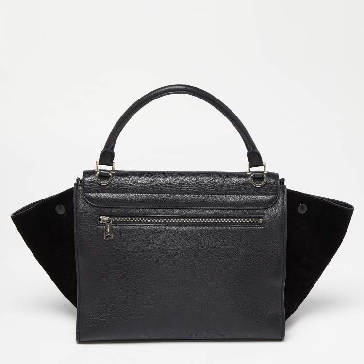 Pre Owned Celine Black Leather and Suede Medium Trapeze Bag