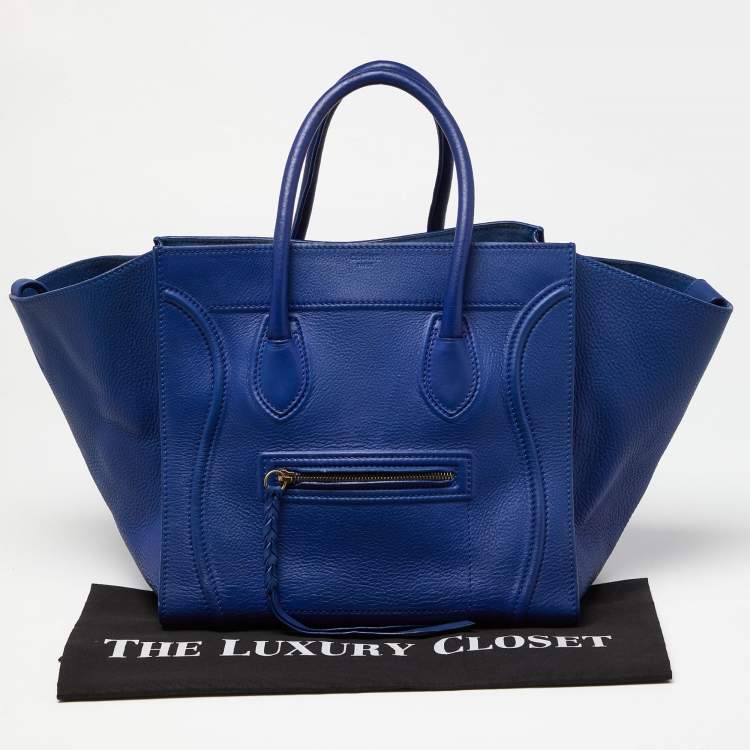 Pre Owned Celine Blue Leather Medium Phantom Luggage Tote