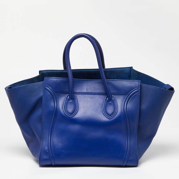 Pre Owned Celine Blue Leather Medium Phantom Luggage Tote