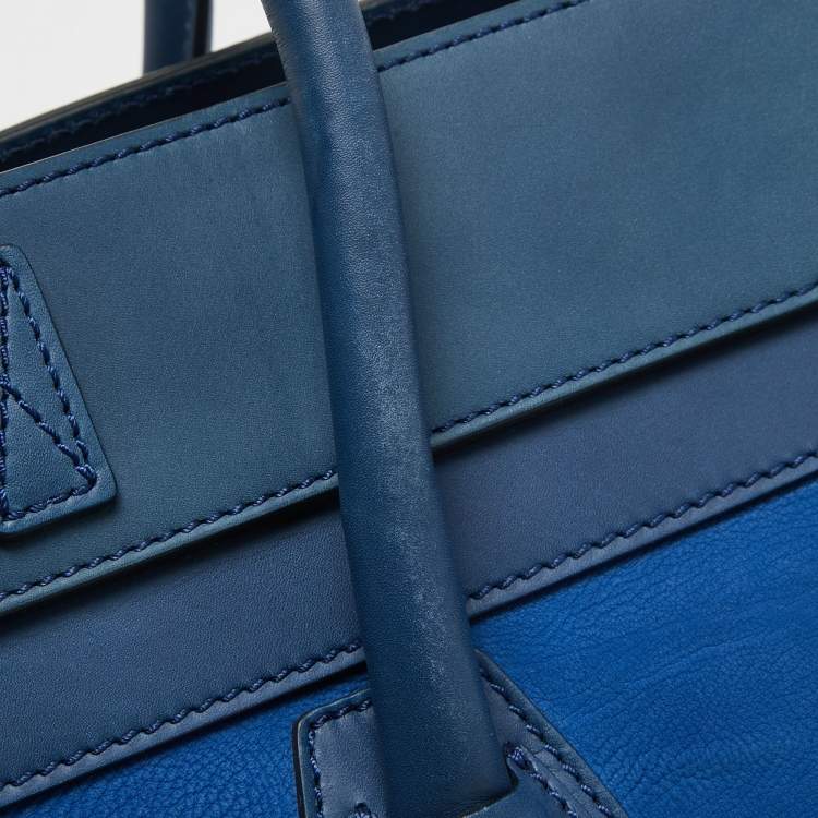 Pre Owned Celine Two Tone Blue Leather and Nubuck Medium Luggage Tote