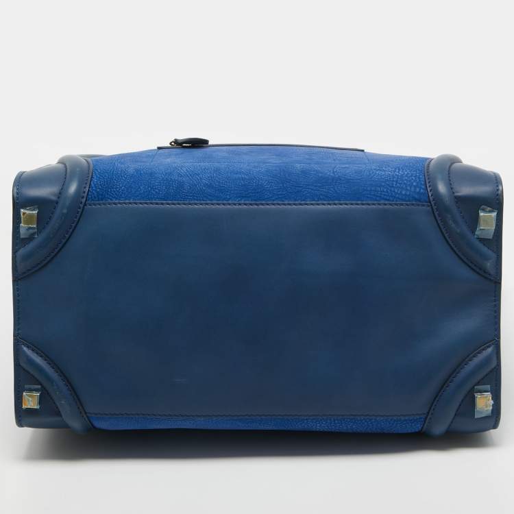 Pre Owned Celine Two Tone Blue Leather and Nubuck Medium Luggage Tote
