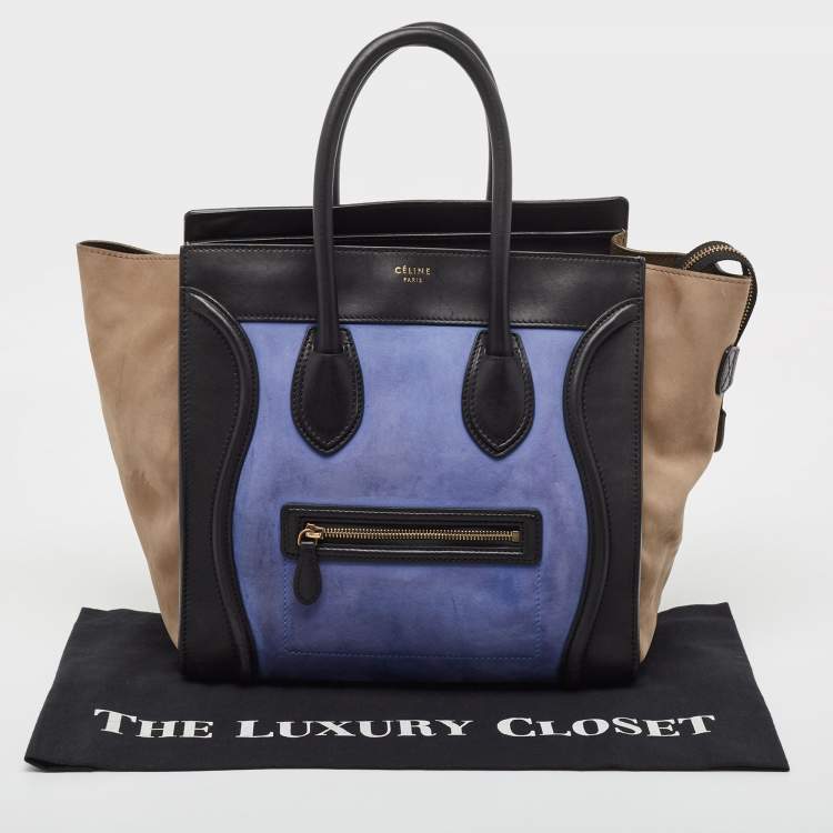 Pre Owned Celine Tricolor Leather and Nubuck Mini Luggage Tote