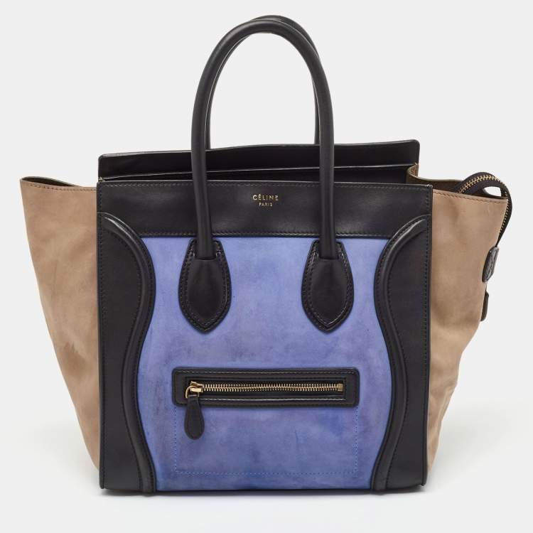 Pre Owned Celine Tricolor Leather and Nubuck Mini Luggage Tote