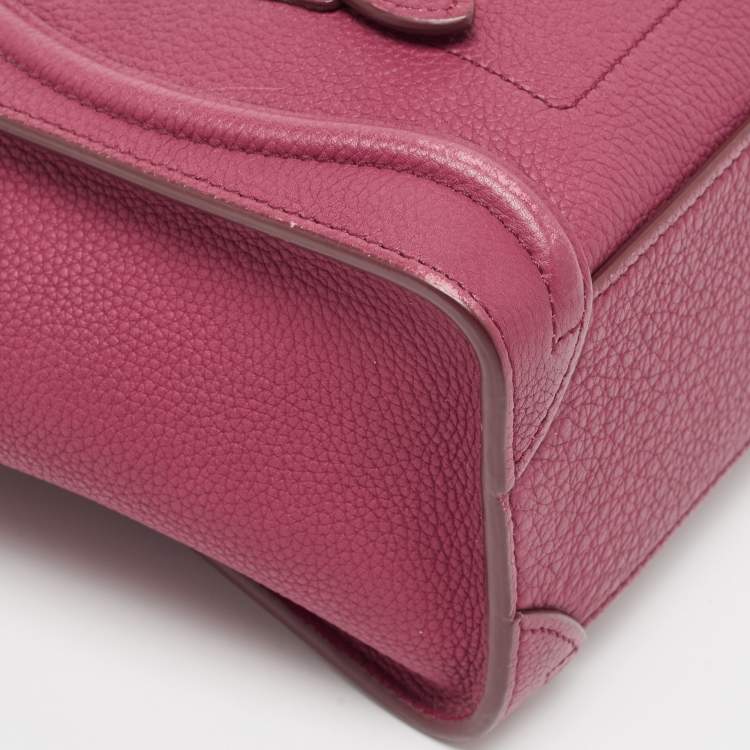 Pre Owned Celine Burgundy Leather Nano Luggage Tote Bag