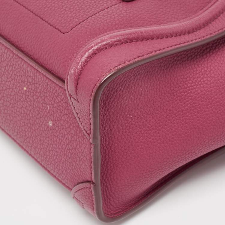 Pre Owned Celine Burgundy Leather Nano Luggage Tote Bag