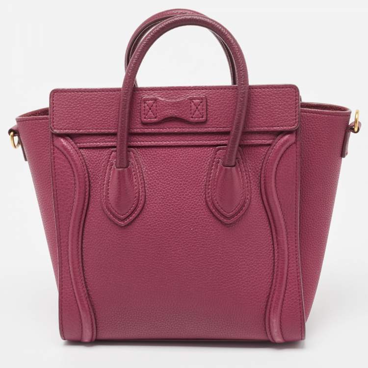 Pre Owned Celine Burgundy Leather Nano Luggage Tote Bag