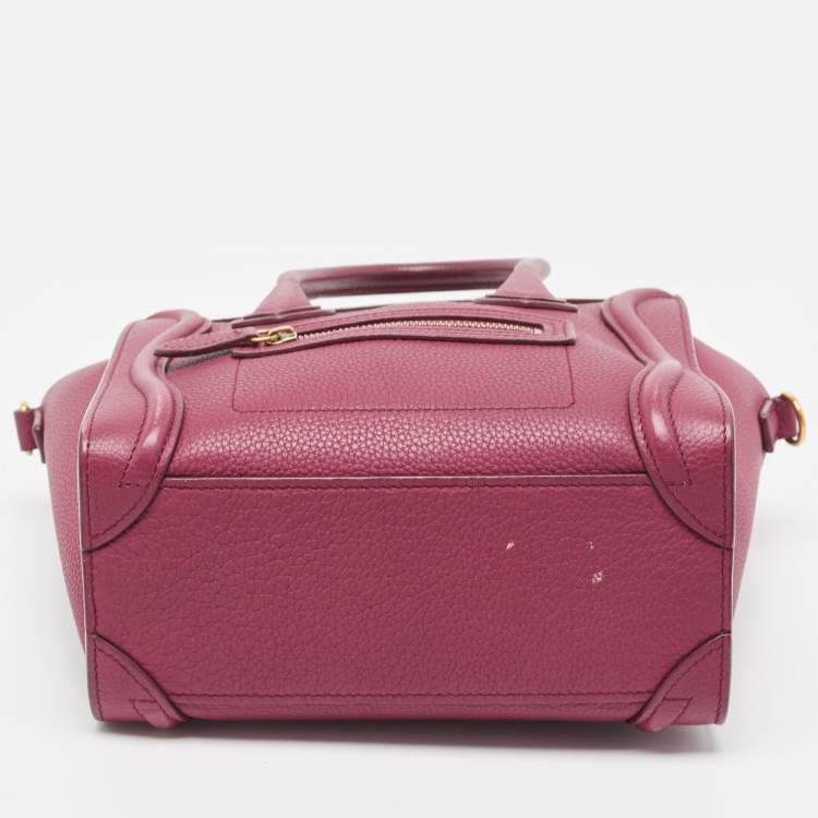Pre Owned Celine Burgundy Leather Nano Luggage Tote Bag