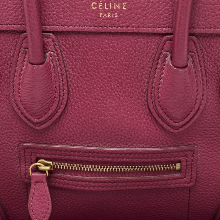Pre Owned Celine Burgundy Leather Nano Luggage Tote Bag