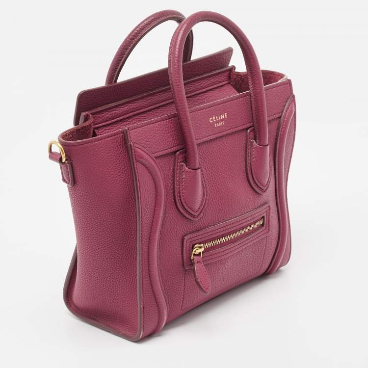 Pre Owned Celine Burgundy Leather Nano Luggage Tote Bag
